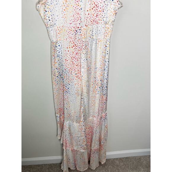 Hutch Multi Heart Short Sleeve V-Neck Button Front Hi-Low Maxi Dress White 12 - Picture 11 of 12